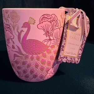 Dwell Studio Season of Fancy Soft Touch Pink Peacock Mug with Gold Detail
